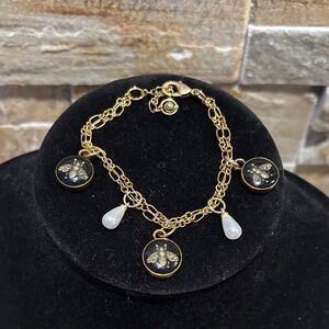 Elegant Gold and Black GG Bee Charm Bracelet